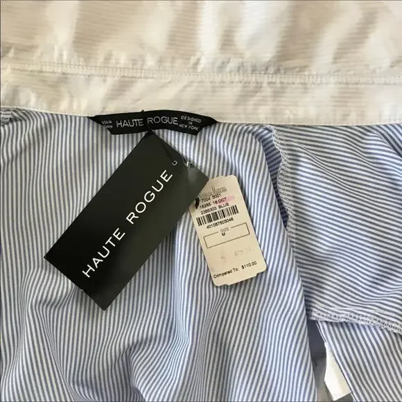 Haute Rogue NWT Blouse Blue & White Striped with Bow Sleeve Top - Picture 6 of 6